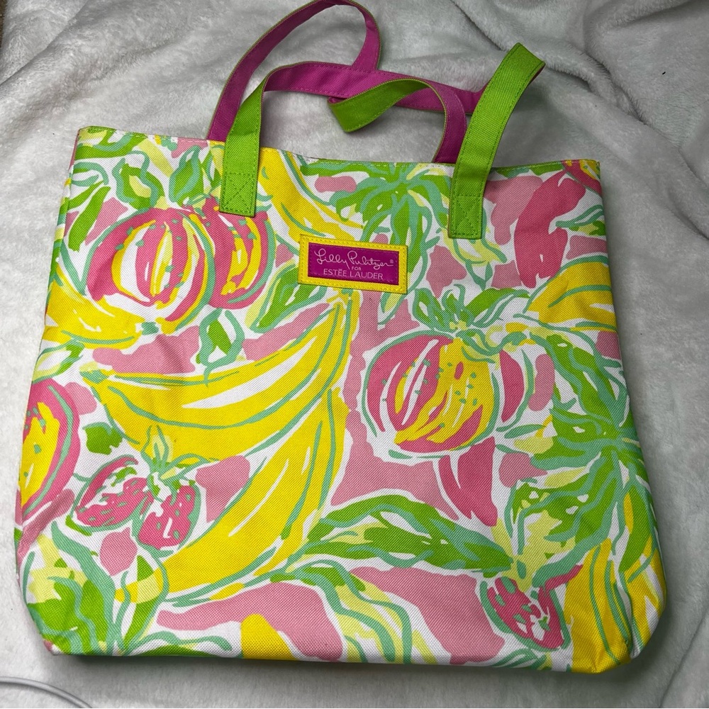 Lily Pulitzer for Estée Lauder fruit print tote bag